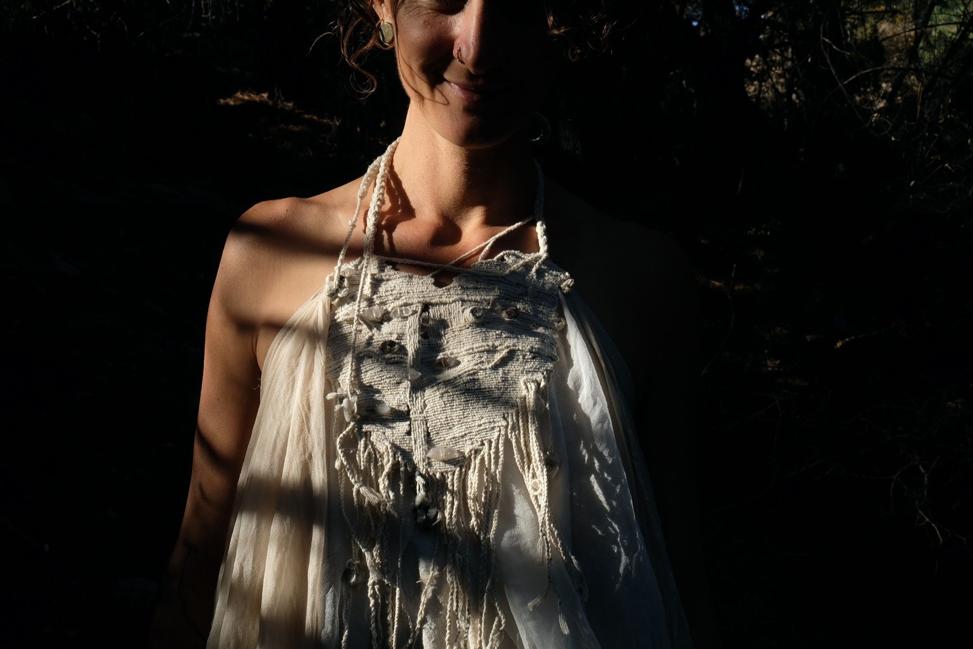 woman wearing white layered silk handmade dress