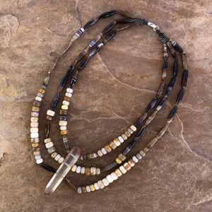 Brown necklace made with Zambian citrine, fossilized coral and picture agate 