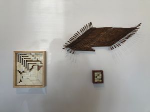 Wall mounted sculptures with Ivory keys and internal pieces from a 1910 Waters Grand piano 